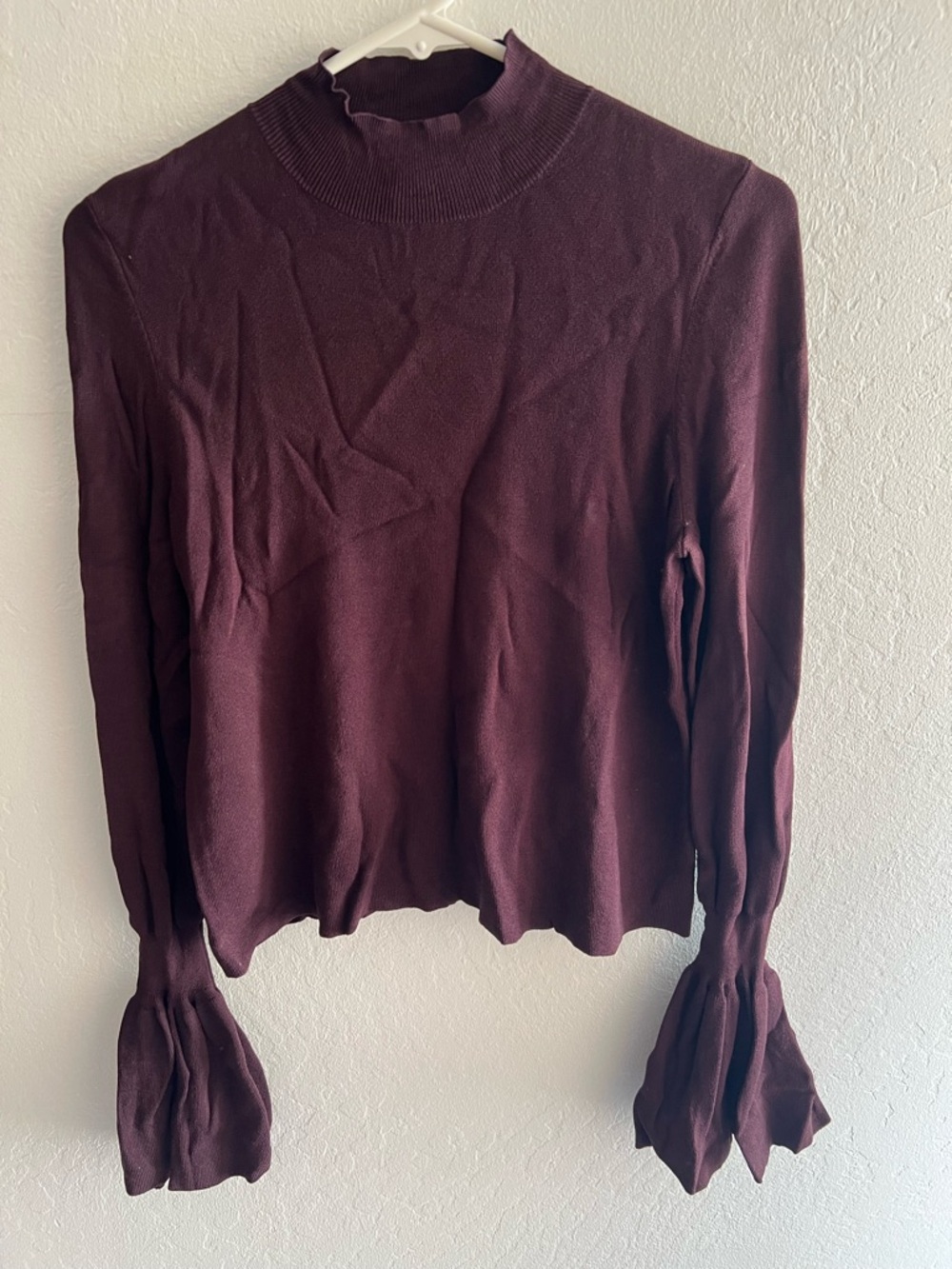 H&M Burgundy Mock Neck Ruffle Cuff Sweater
